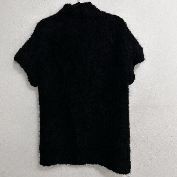 VINCE Sz M Alpaca Mohair Button Cardigan Sweater Coat Black Short Sleeve Woolly - Picture 6 of 12